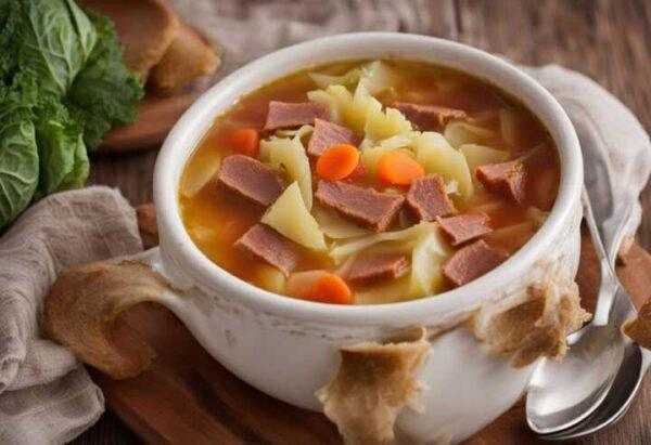 Kapustová polievka s pretlakom a údenym mäsom
