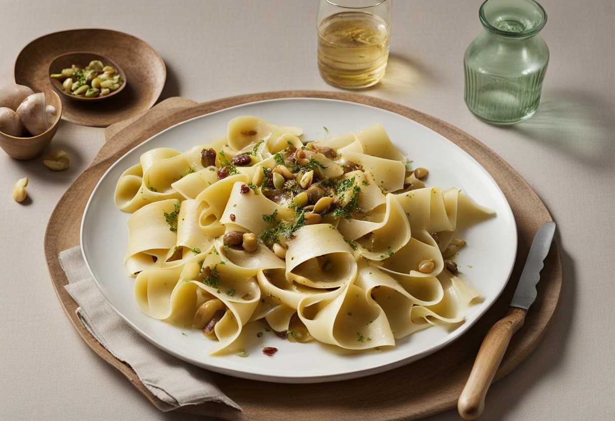 Pappardelle s dusenou vňaťou okrúhlice a chrumkavými pistáciami