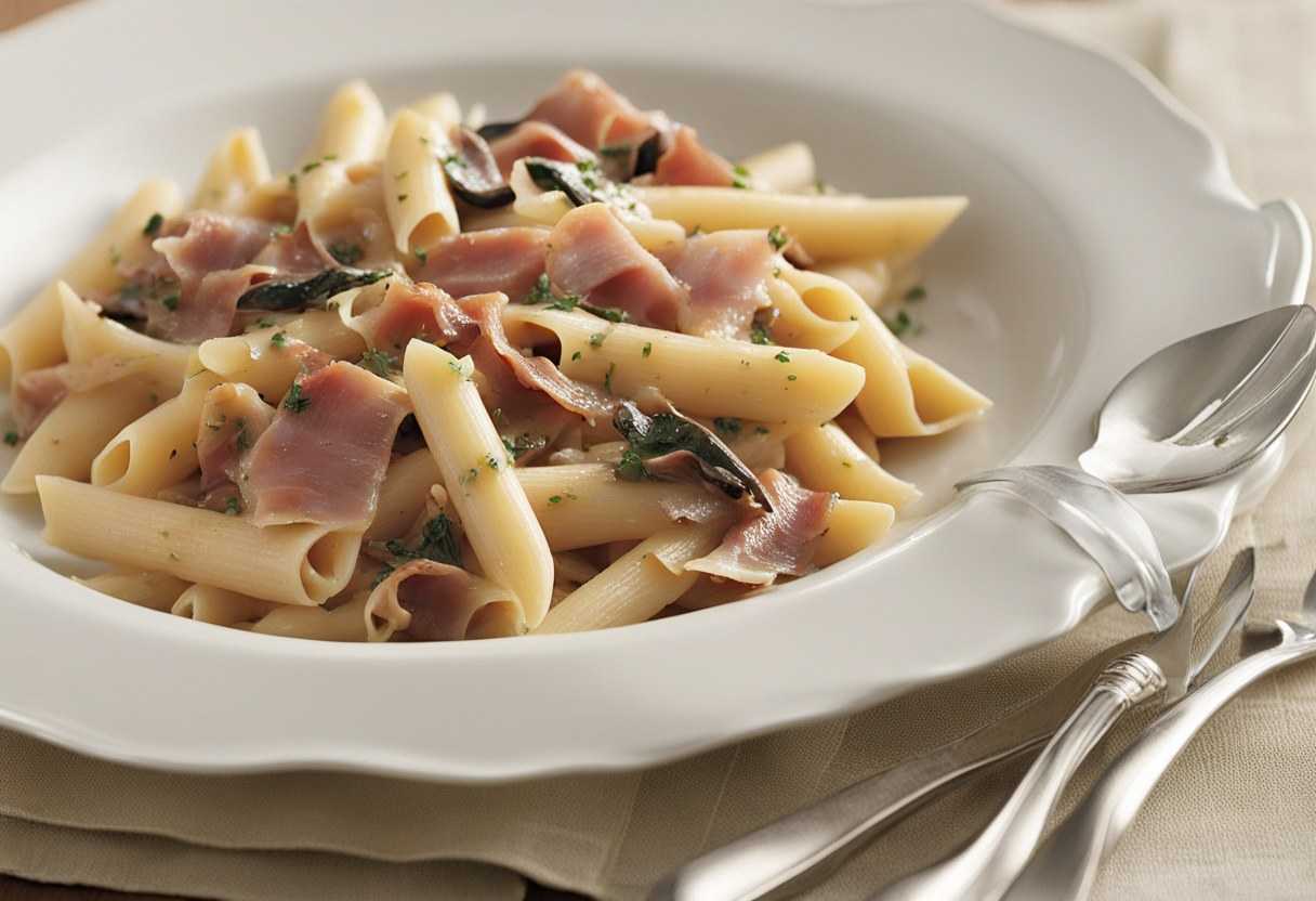 Penne con prosciutto e funghi recept