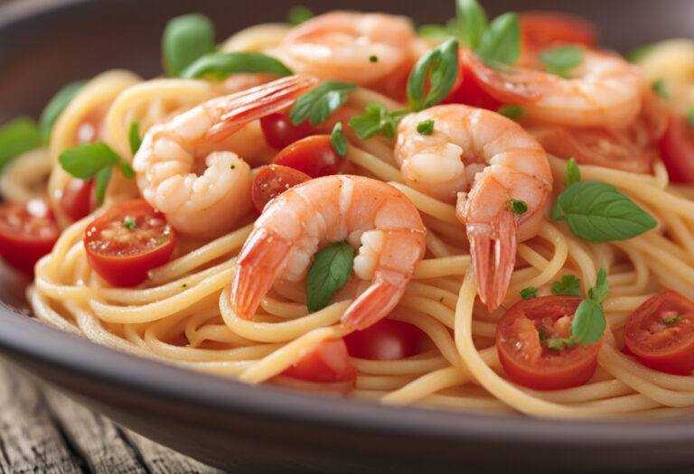 Špagety s krevetami a paradajkami