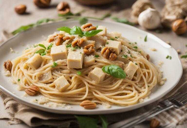 Špagety s orechami a omáčkou z parmezánu a tofu