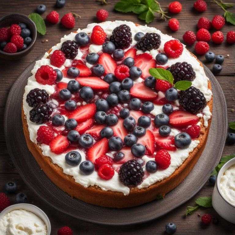 Krehký koláč s lesným ovocím a tvarohom