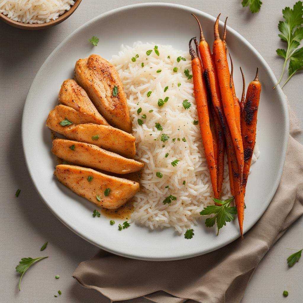 Marinované kuracie prsia s basmati ryžou s restovanou mrkvou