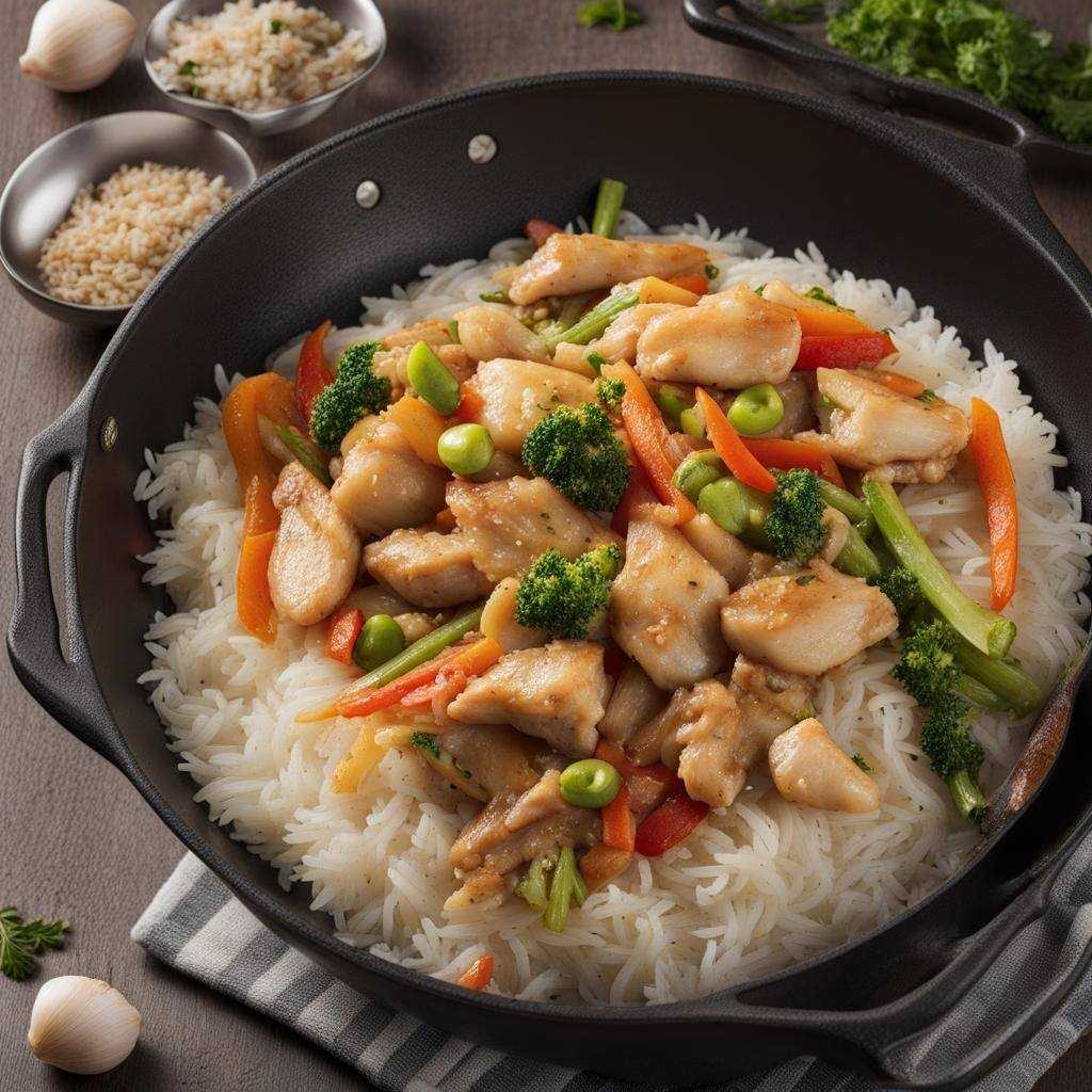 Ryžová wok panvica so zeleninou a kuracím mäsom